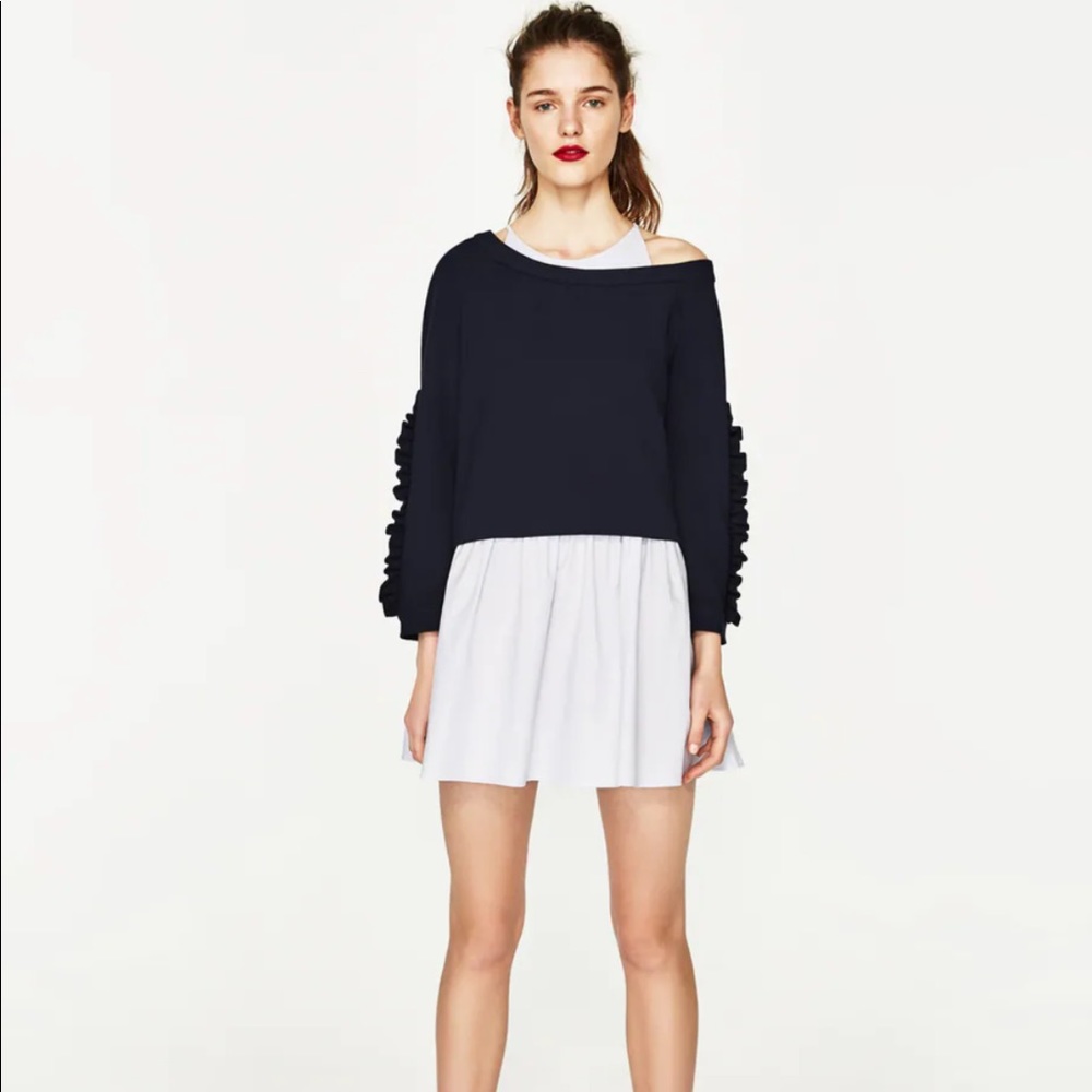Zara Poplin Dress with Ruffled Sleeves NWOT